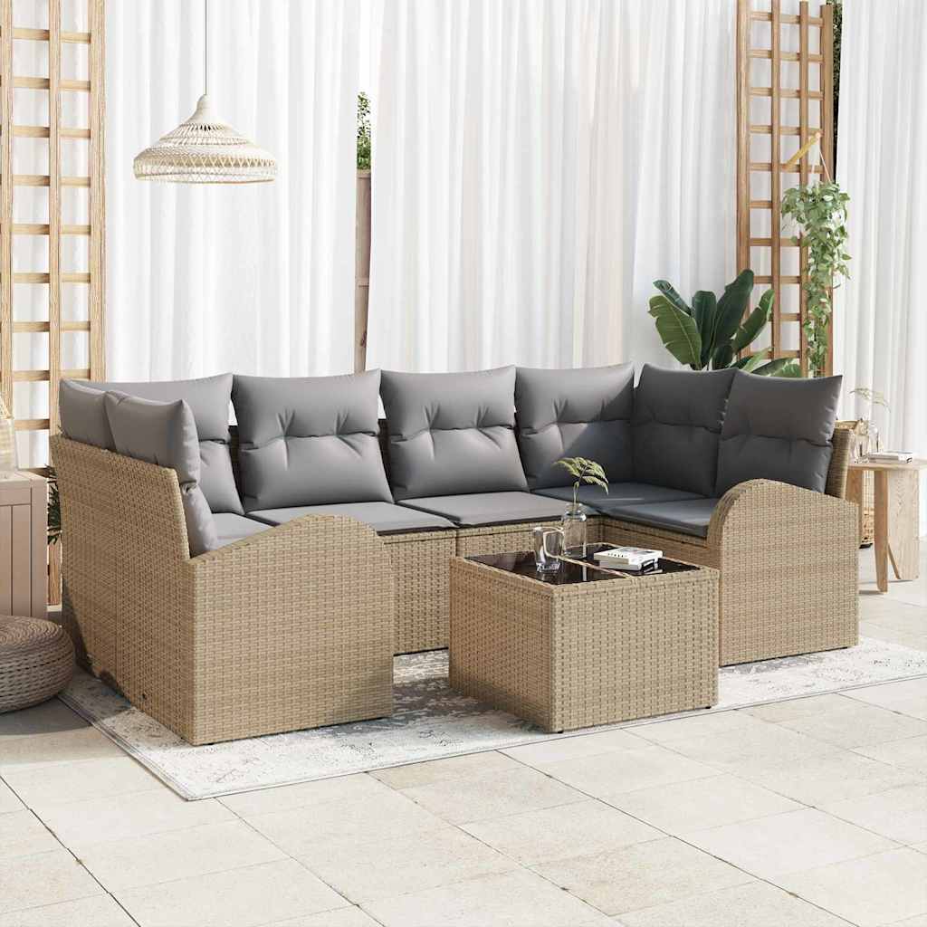 Garten-Sofa-Set mit Kissen mit Speicher 7 pcs Schwarz und Creme