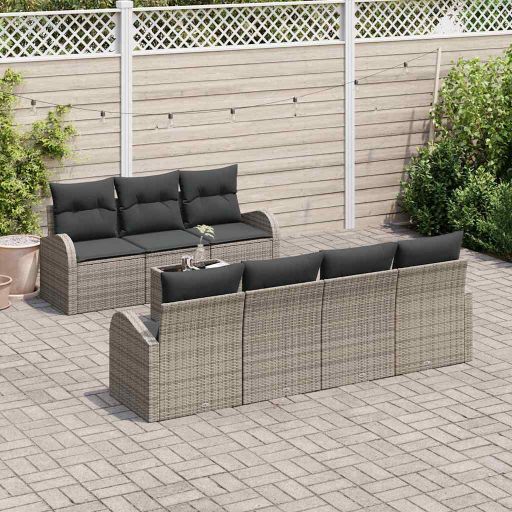 Garten-Sofa-Set mit Kissen mit Speicher 8 pcs Schwarz und Creme