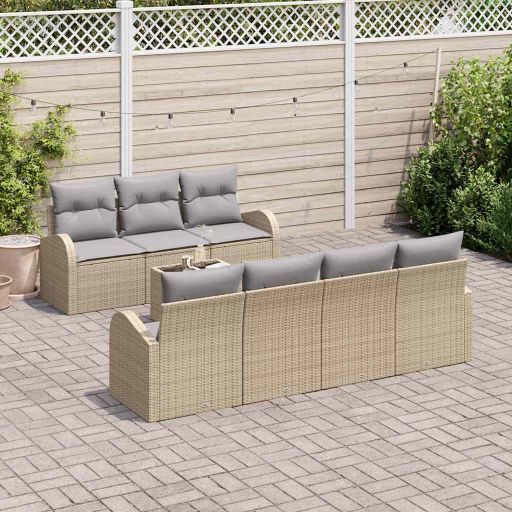 Garten-Sofa-Set mit Kissen mit Speicher 8 pcs Schwarz und Creme