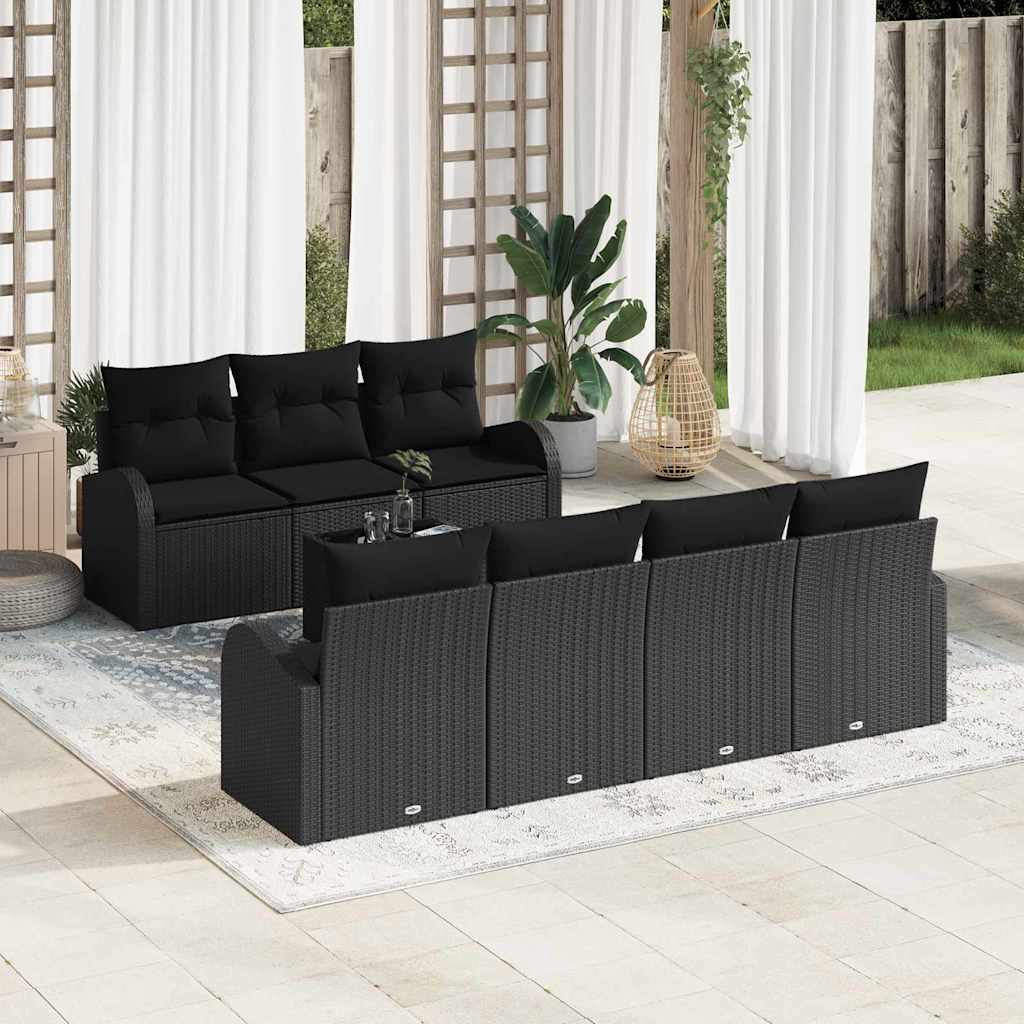 Garten-Sofa-Set mit Kissen mit Speicher 8 pcs Schwarz und Creme