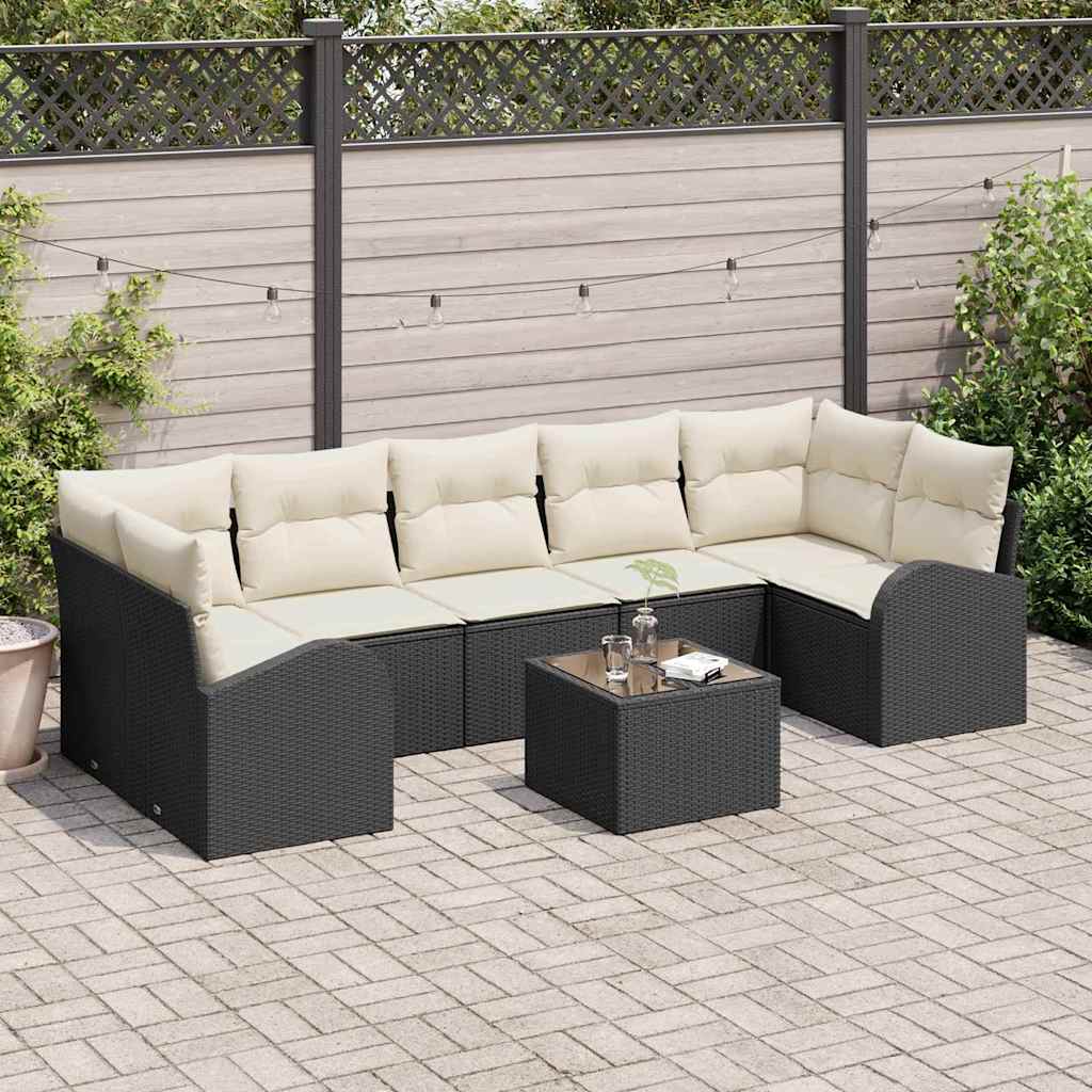 Garten-Sofa-Set mit Kissen mit Speicher 8 pcs Schwarz und Creme
