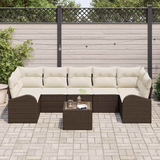Garten-Sofa-Set mit Kissen mit Speicher 8 pcs Schwarz und Creme