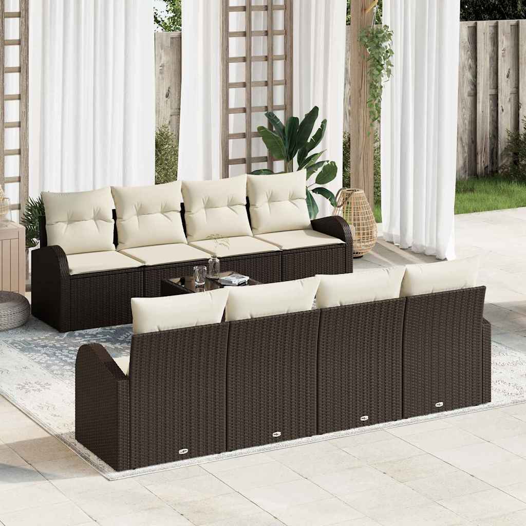 Gartensofa-set mit Speicher 9 pcs Schwarz und Creme Poly-Rattan