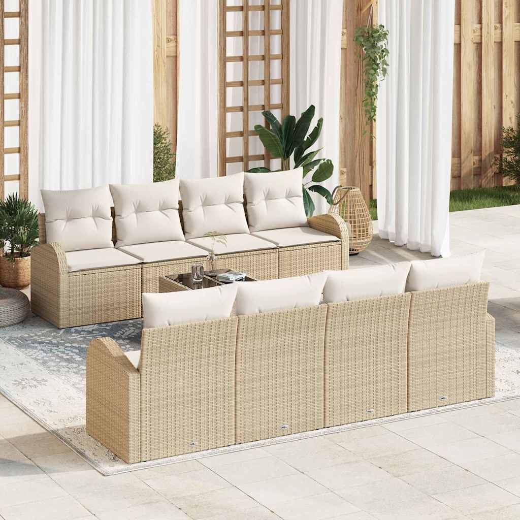 Gartensofa-set mit Speicher 9 pcs Schwarz und Creme Poly-Rattan