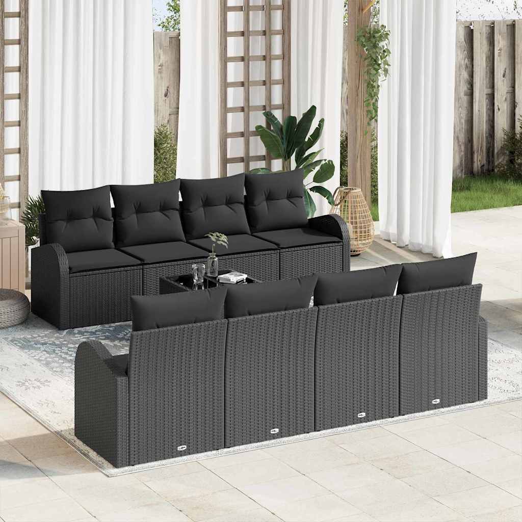 Gartensofa-set mit Speicher 9 pcs Schwarz und Creme Poly-Rattan