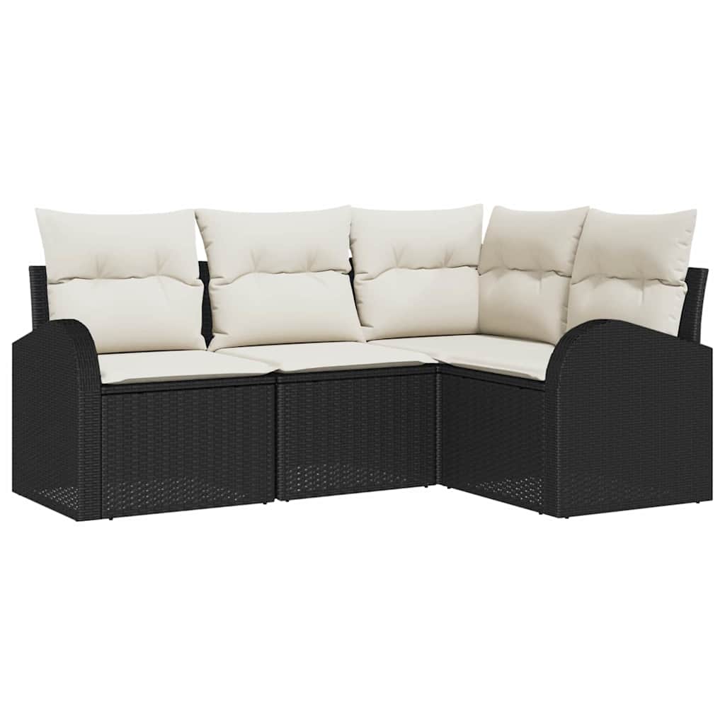 Gartensofa-set mit Kissen 4 pcs Schwarz und Weiß Poly-Rattan