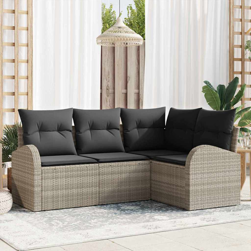 Gartensofa-set mit Kissen 4 pcs Schwarz und Weiß Poly-Rattan