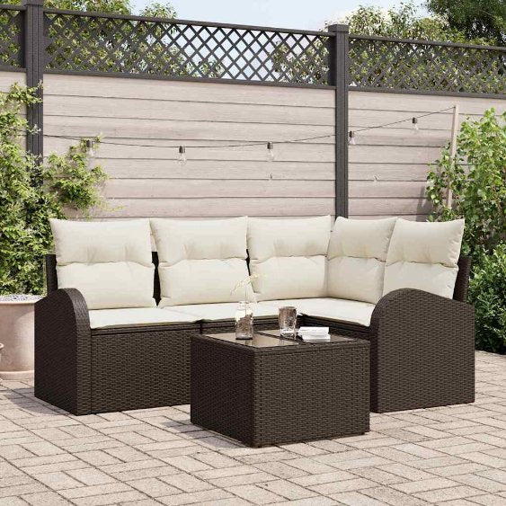 Gartensofa-set mit Kissen 4 pcs Schwarz und Weiß Poly-Rattan