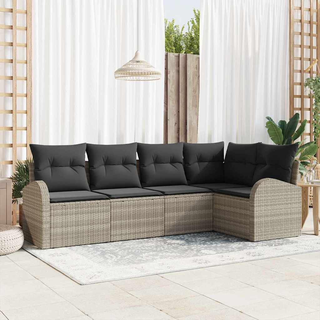 Garten-Sofa-Set mit Kissen 5 pcs Schwarz und Weiß Poly Rattan