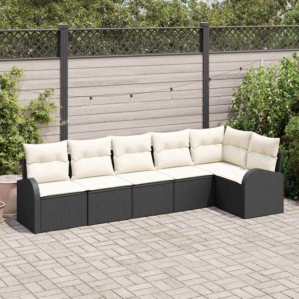 Gartensofa-set mit Kissen 6 pcs Schwarz und Weiß Poly-Rattan
