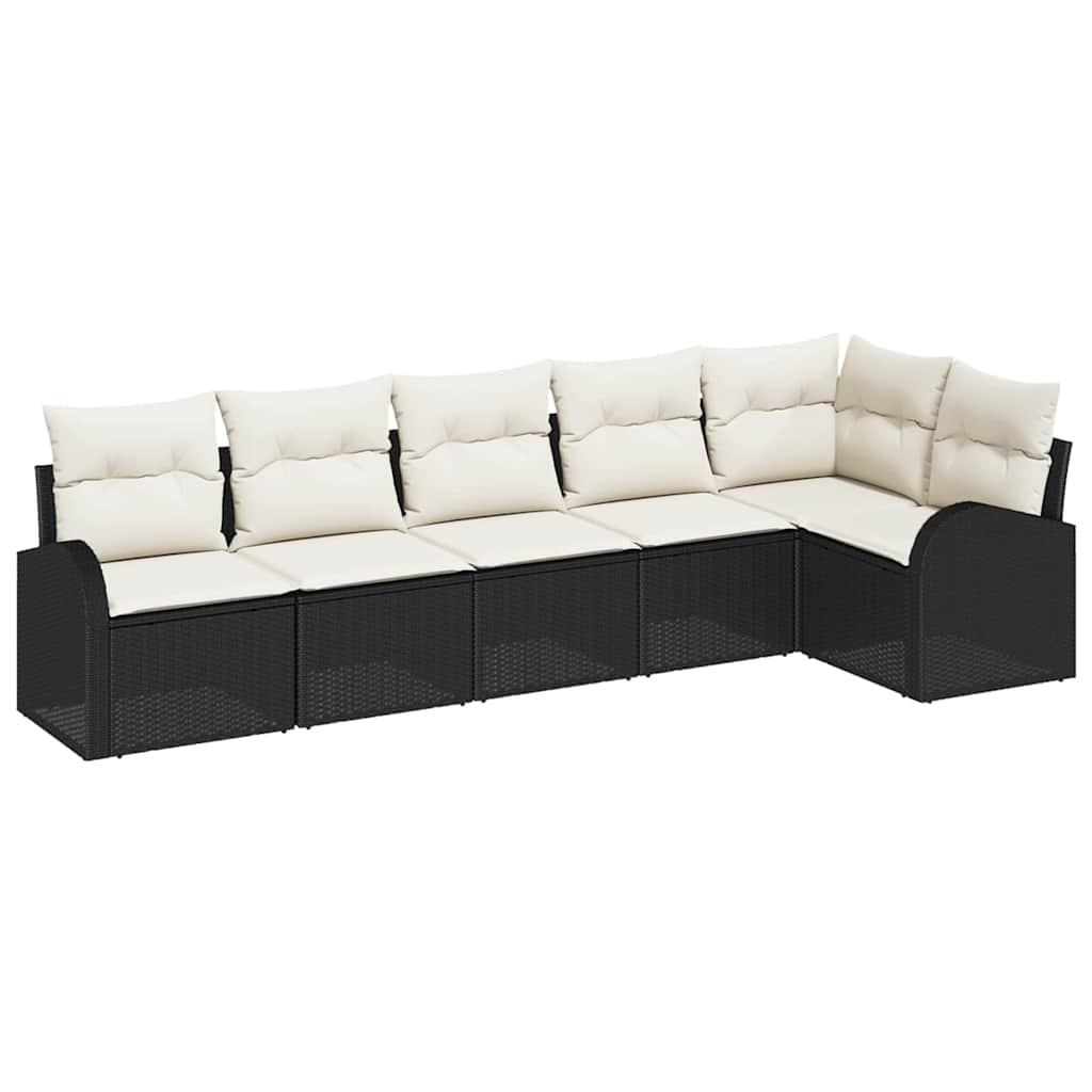 Gartensofa-set mit Kissen 6 pcs Schwarz und Weiß Poly-Rattan