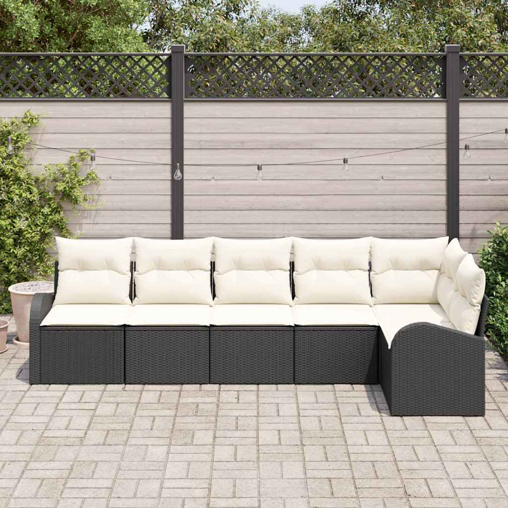 Gartensofa-set mit Kissen 6 pcs Schwarz und Weiß Poly-Rattan