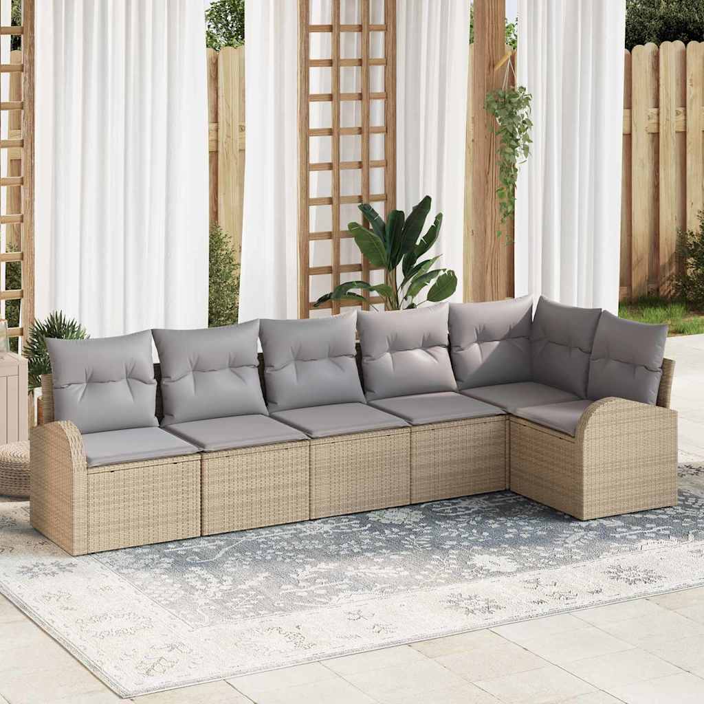 Gartensofa-set mit Kissen 6 pcs Schwarz und Weiß Poly-Rattan