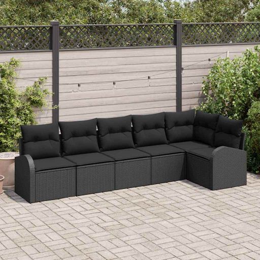 Gartensofa-set mit Kissen 6 pcs Schwarz und Weiß Poly-Rattan