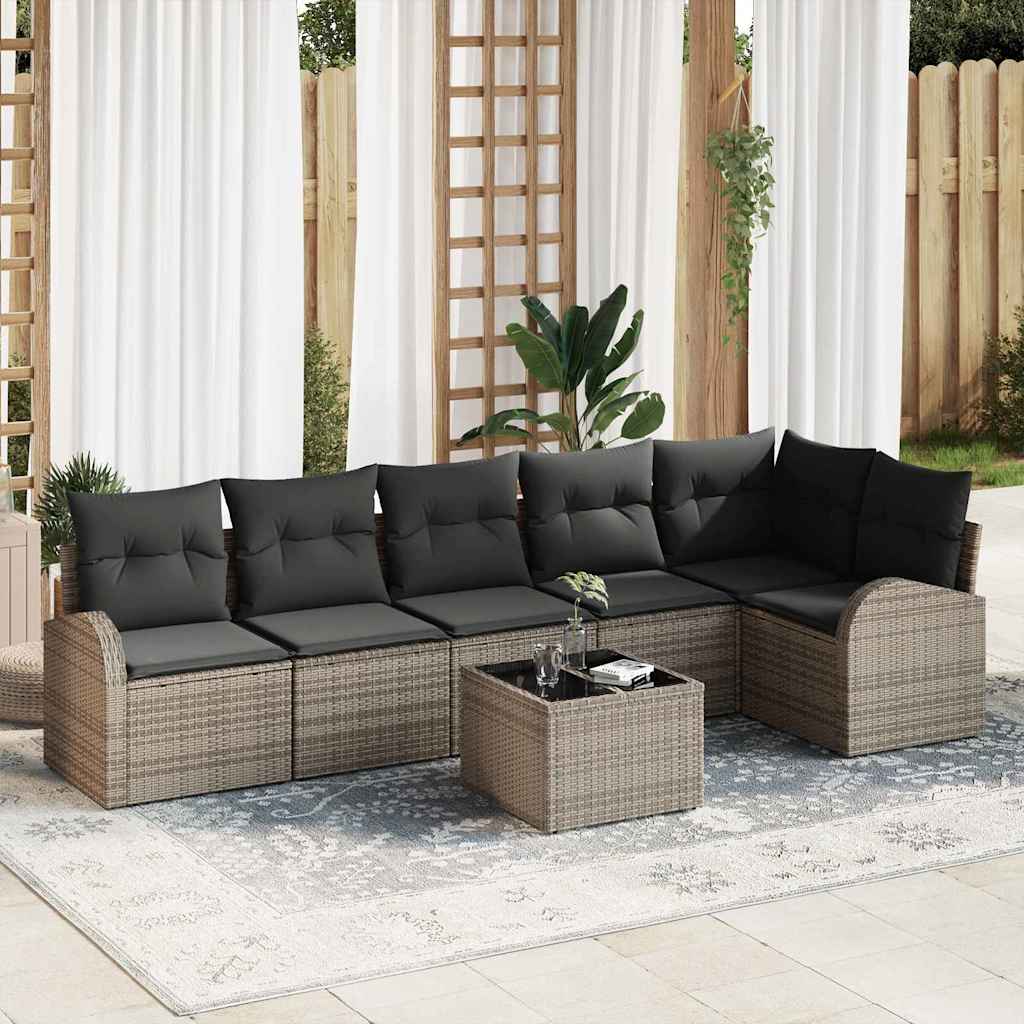 Gartensofa-set mit Kissen 6 pcs Schwarz und Weiß Poly-Rattan