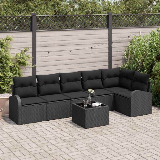 Gartensofa-set mit Kissen 6 pcs Schwarz und Weiß Poly-Rattan