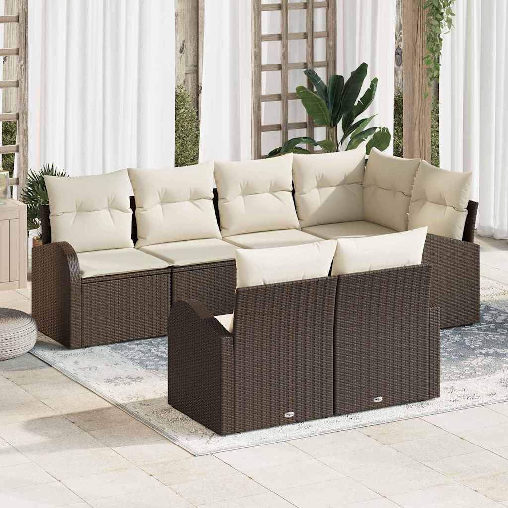 Gartensofa-set mit Kissen 7 pcs Schwarz und Weiß Poly-Rattan