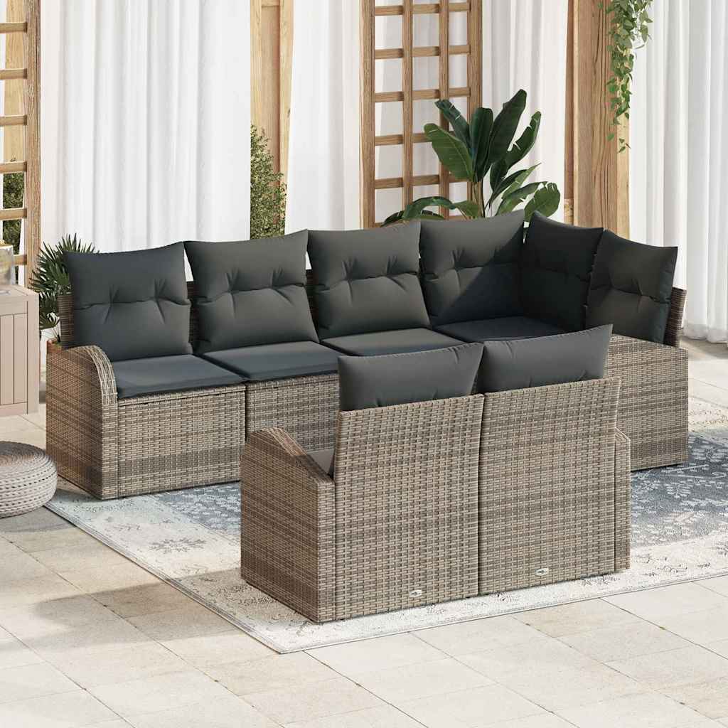 Gartensofa-set mit Kissen 7 pcs Schwarz und Weiß Poly-Rattan