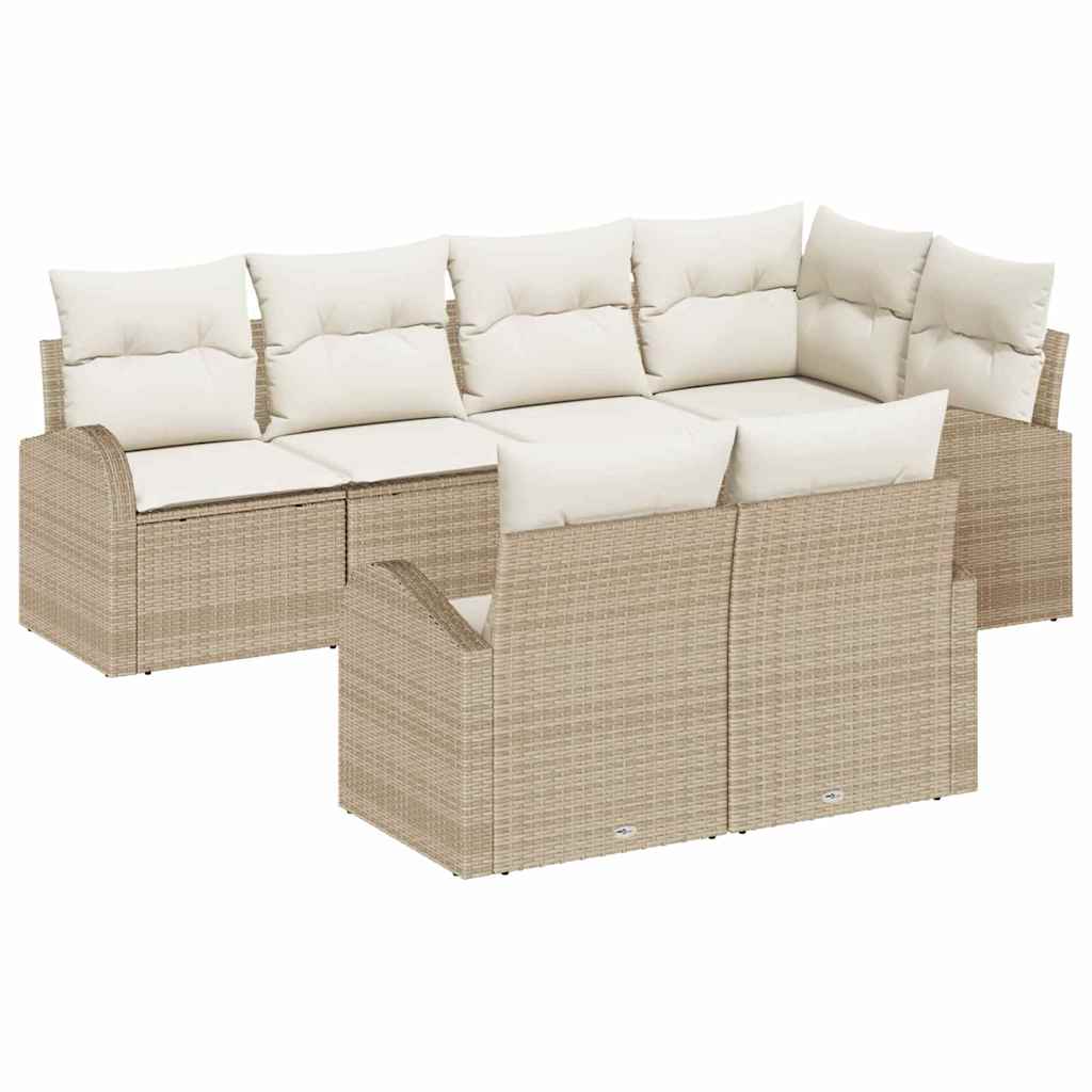 Gartensofa-set mit Kissen 7 pcs Schwarz und Weiß Poly-Rattan