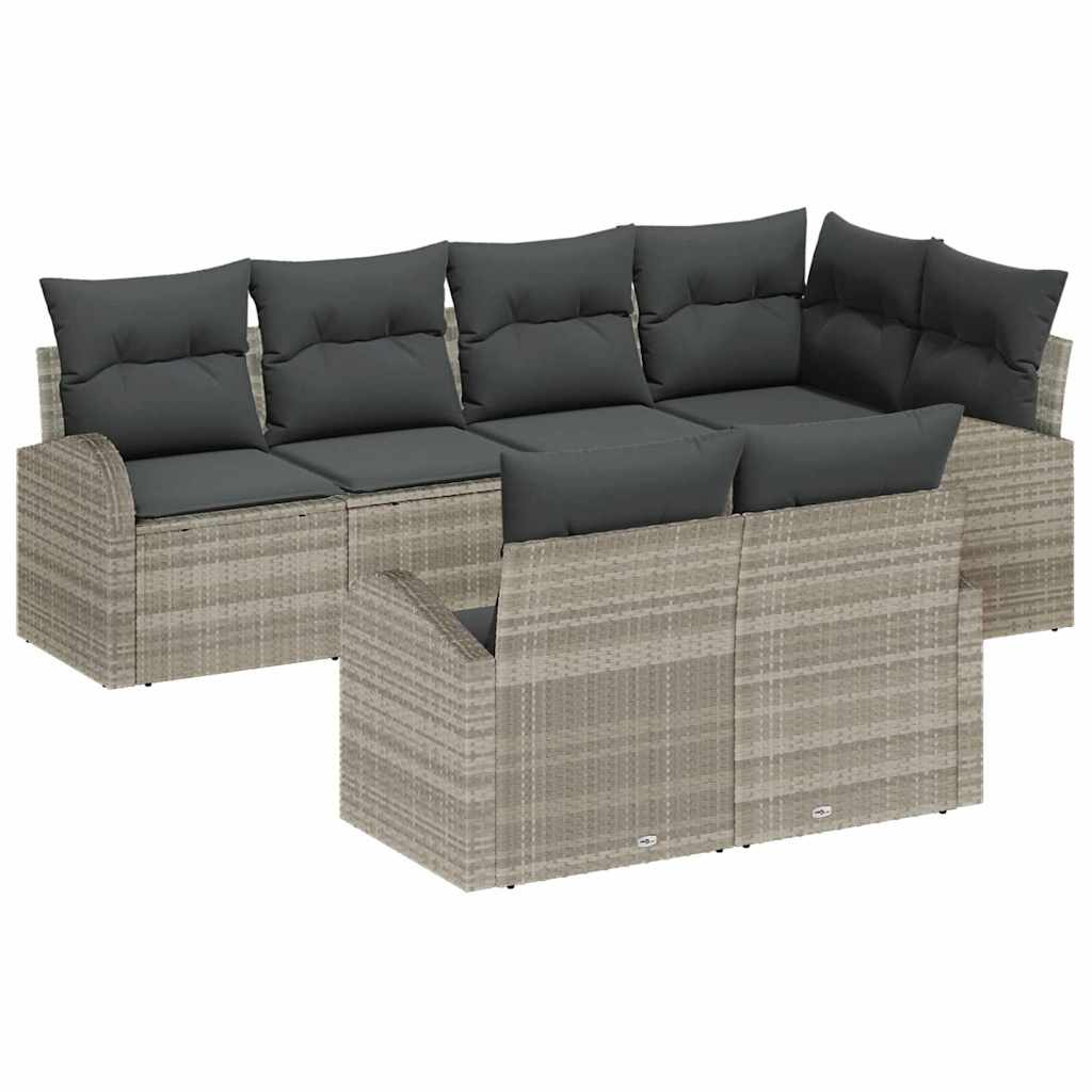 Gartensofa-set mit Kissen 7 pcs Schwarz und Weiß Poly-Rattan