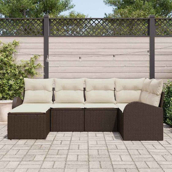 Sofa Set mit Kissen 6 pcs Schwarz und Weiß Poly-Rattan