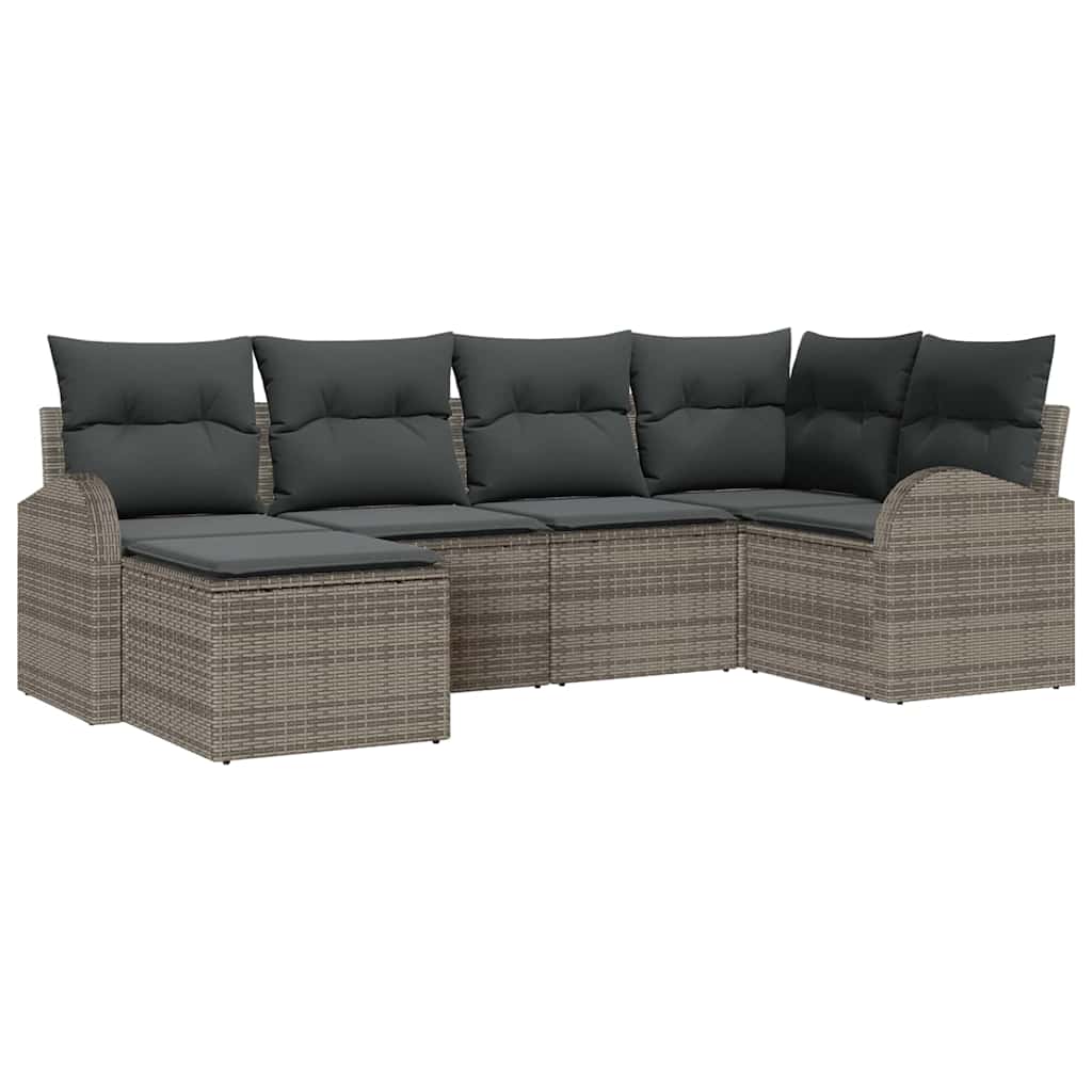 Sofa Set mit Kissen 6 pcs Schwarz und Weiß Poly-Rattan