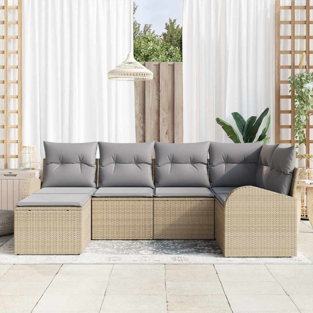 Sofa Set mit Kissen 6 pcs Schwarz und Weiß Poly-Rattan
