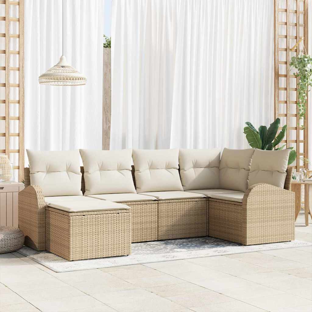 Sofa Set mit Kissen 6 pcs Schwarz und Weiß Poly-Rattan
