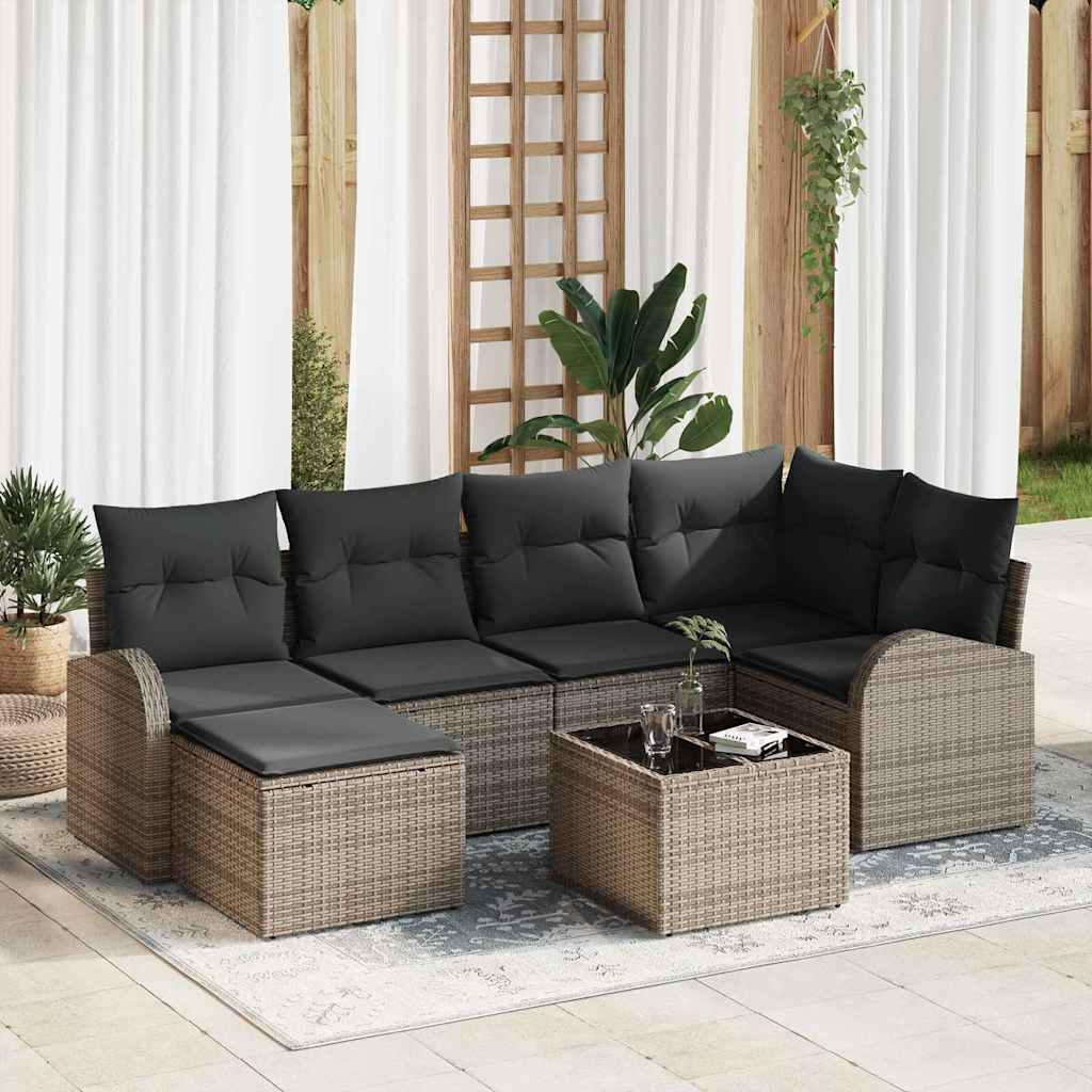 Sofa Set mit Kissen 6 pcs Schwarz und Weiß Poly-Rattan