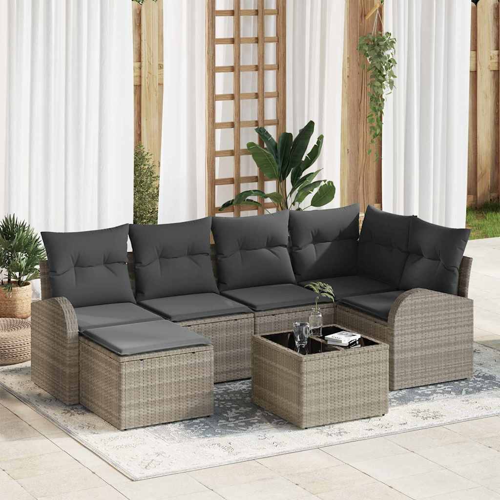 Sofa Set mit Kissen 6 pcs Schwarz und Weiß Poly-Rattan
