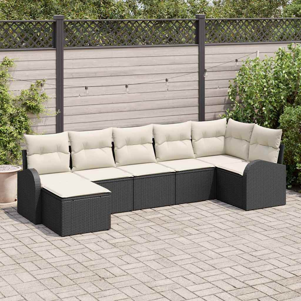 Garten-Sofa-Set 7 pcs Schwarz Poly Rattan