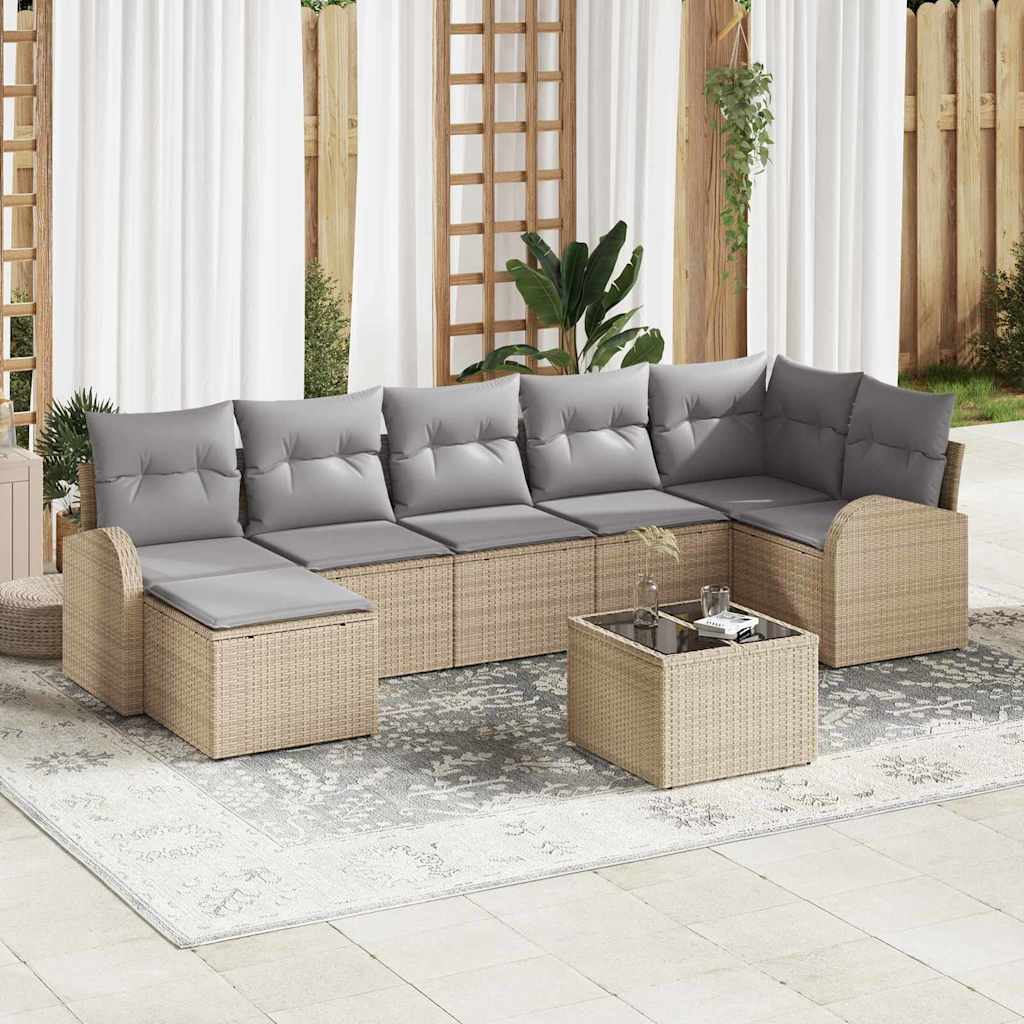 Garten-Sofa-Set 7 pcs Schwarz Poly Rattan