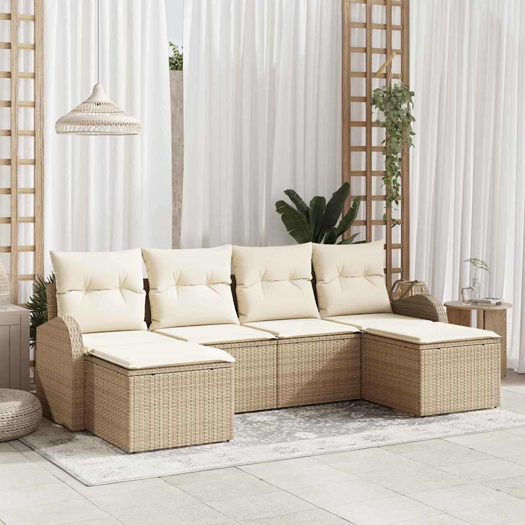 Sofa Set mit Kissen 6 pcs Schwarz und Weiß Poly-Rattan
