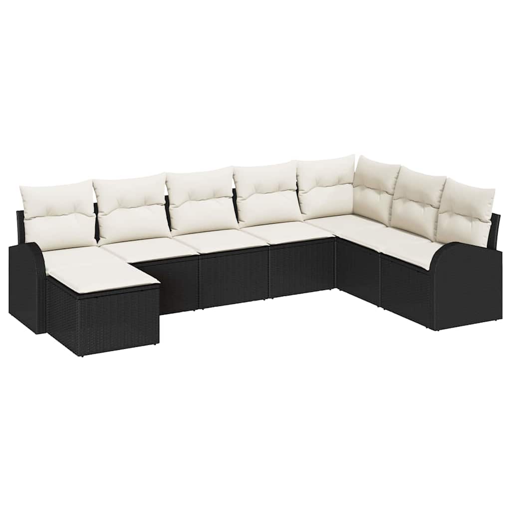 Sofa Set mit Kissen 8 pcs Schwarz und Weiß Poly-Rattan