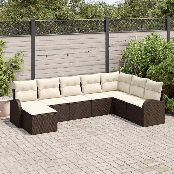 Sofa Set mit Kissen 8 pcs Schwarz und Weiß Poly-Rattan