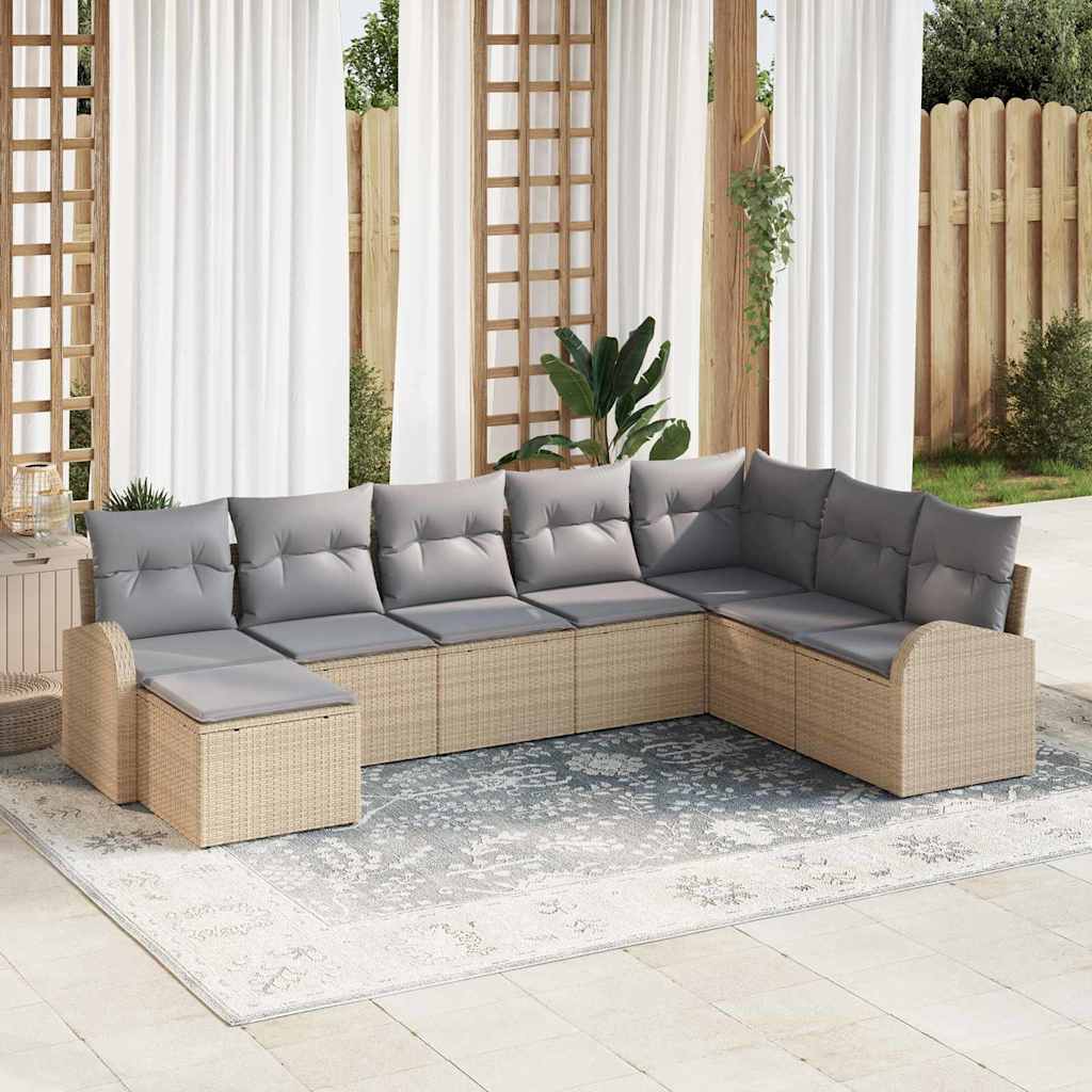 Sofa Set mit Kissen 8 pcs Schwarz und Weiß Poly-Rattan
