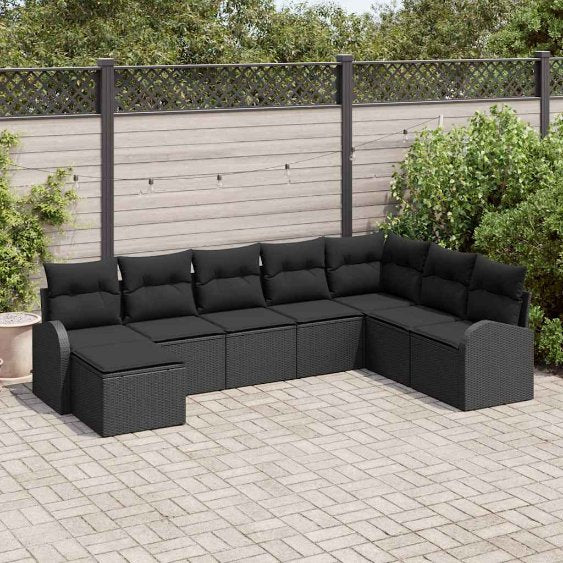 Sofa Set mit Kissen 8 pcs Schwarz und Weiß Poly-Rattan