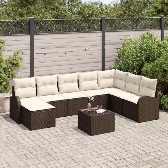Sofa Set mit Kissen 8 pcs Schwarz und Weiß Poly-Rattan