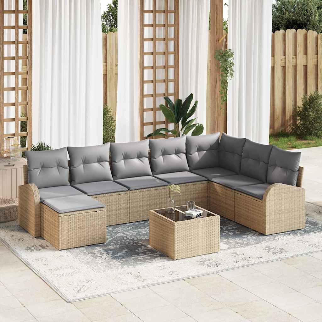 Sofa Set mit Kissen 8 pcs Schwarz und Weiß Poly-Rattan