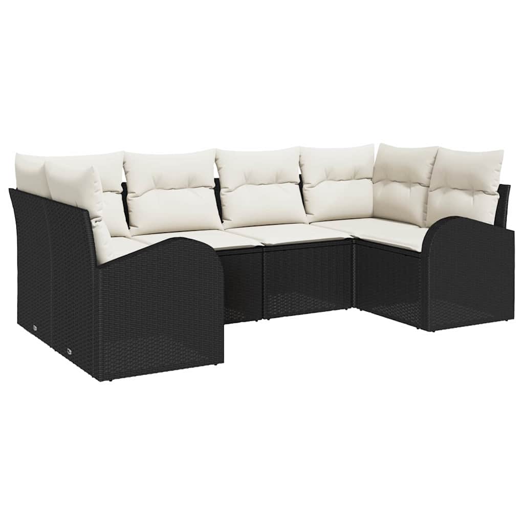 Gartensofa-set mit Kissen 6 pcs Schwarz und Weiß Poly-Rattan