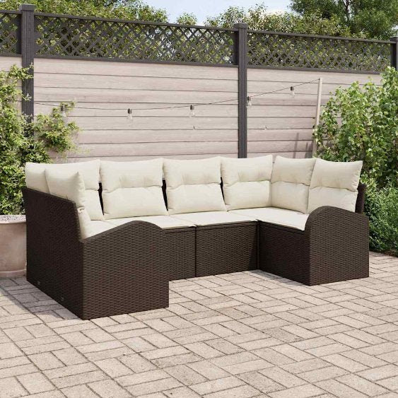 Gartensofa-set mit Kissen 6 pcs Schwarz und Weiß Poly-Rattan