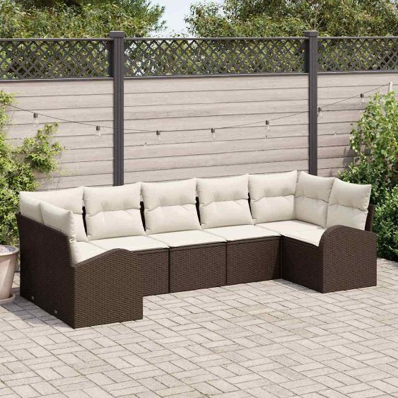 Gartensofa-set mit Kissen 7 pcs Schwarz und Weiß Poly-Rattan