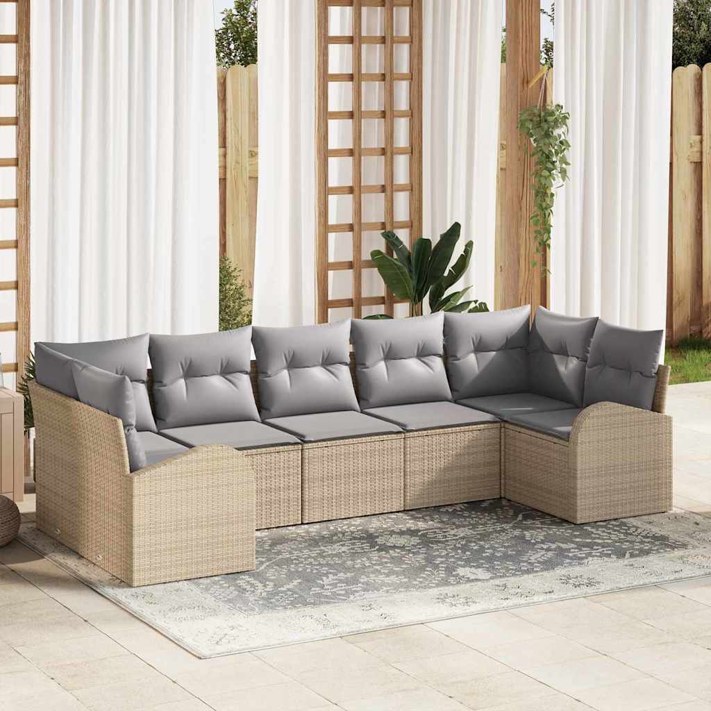 Gartensofa-set mit Kissen 7 pcs Schwarz und Weiß Poly-Rattan