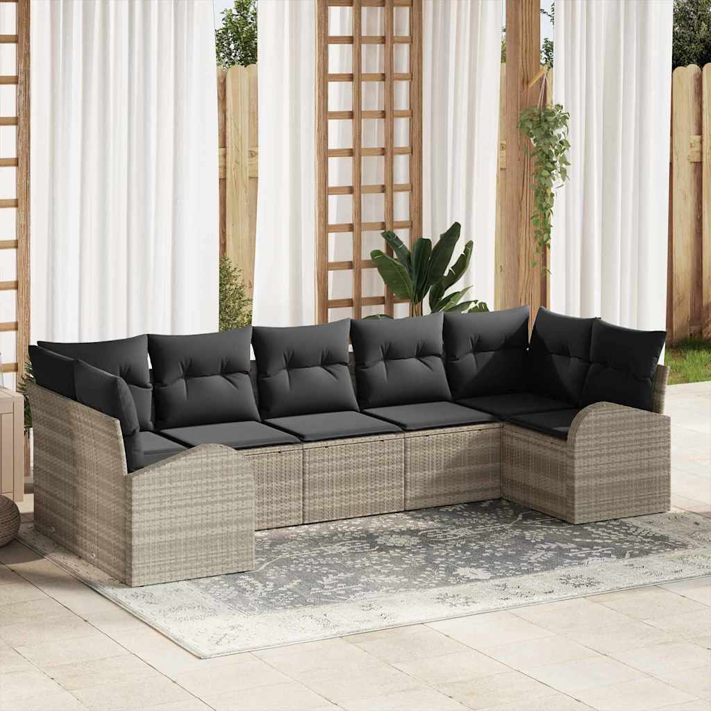 Gartensofa-set mit Kissen 7 pcs Schwarz und Weiß Poly-Rattan