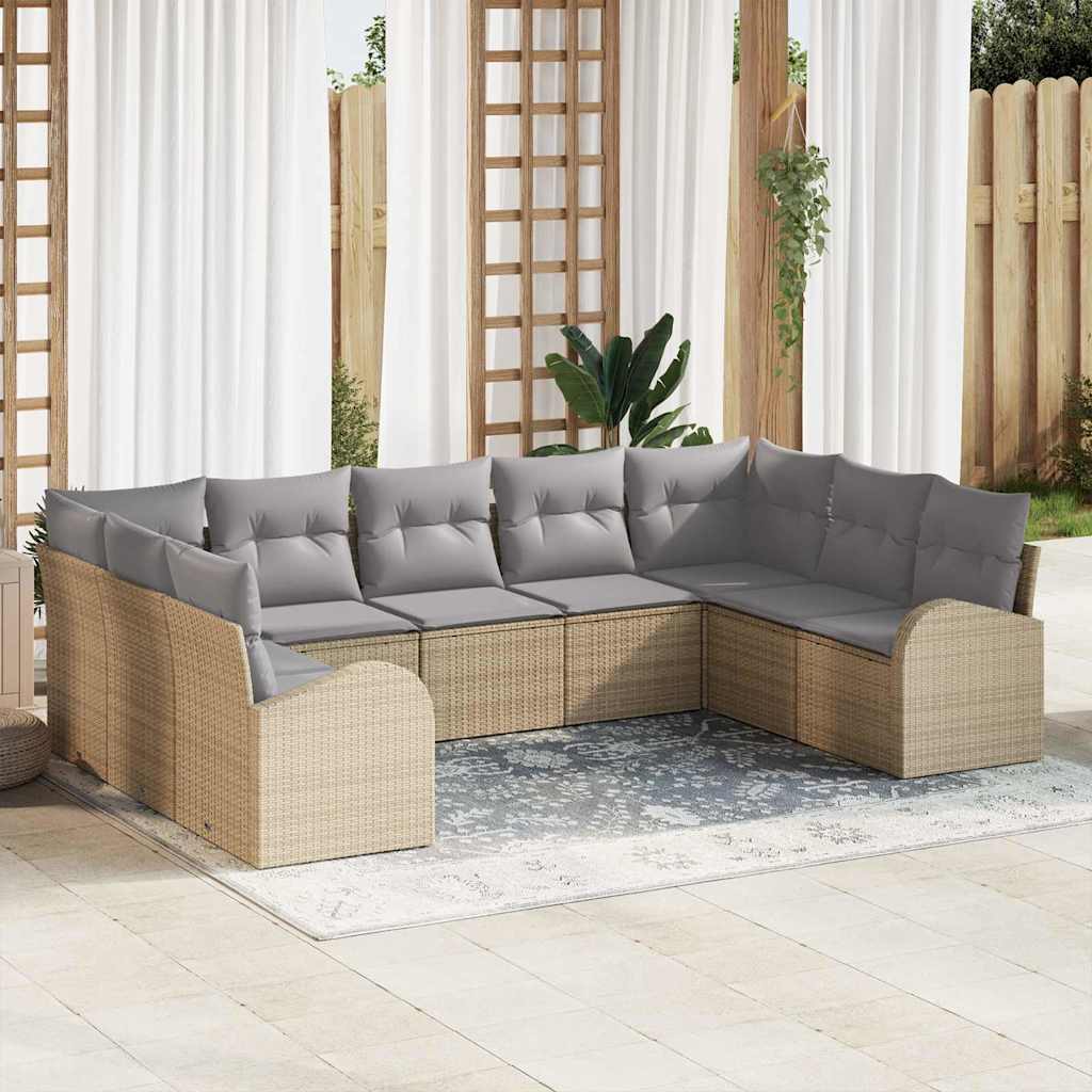 Garten-Sofa-Set mit Kissen 9 pcs Schwarz und Weiß Poly Rattan
