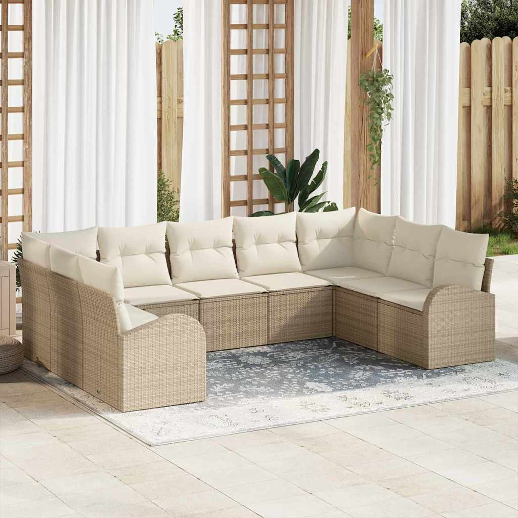 Garten-Sofa-Set mit Kissen 9 pcs Schwarz und Weiß Poly Rattan