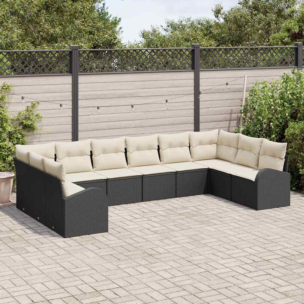Gartensofa-set mit Kissen 10 pcs Schwarz und Weiß Poly-Rattan