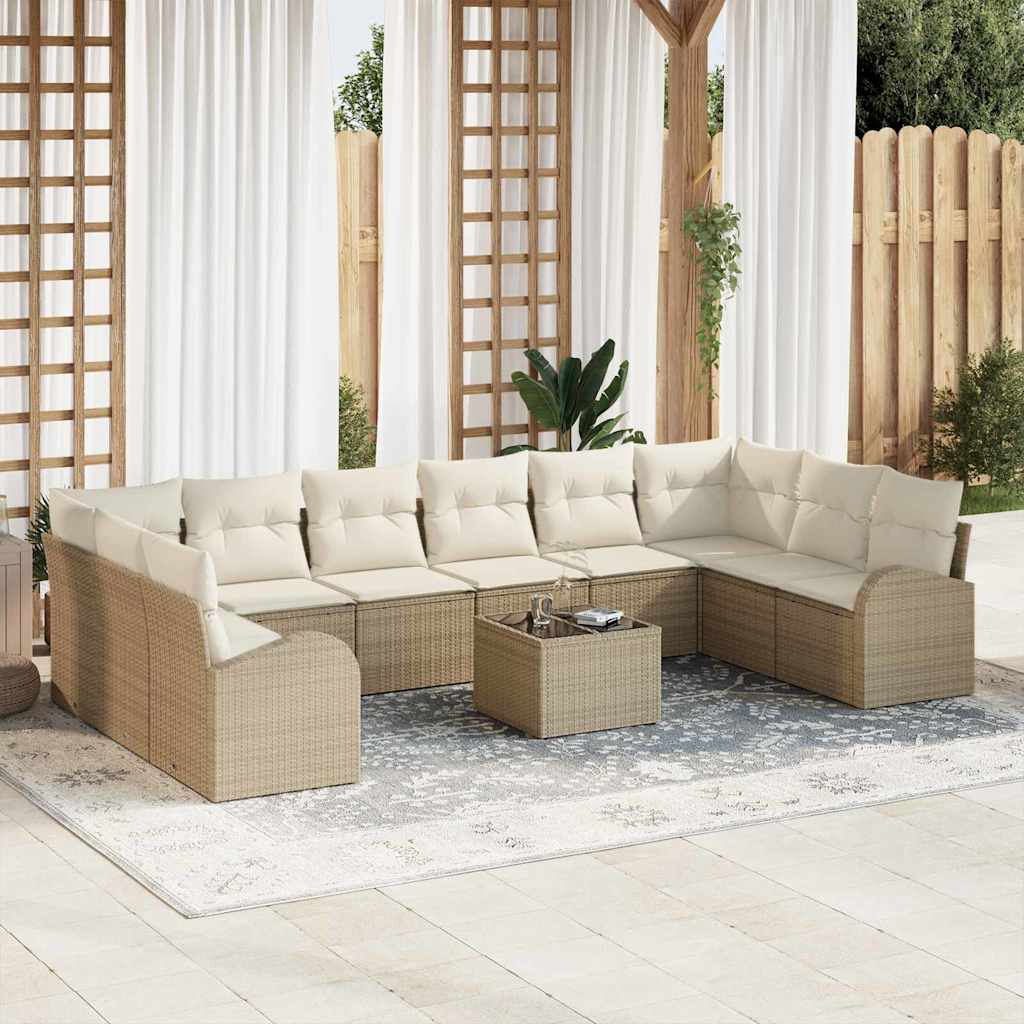 Gartensofa-set mit Kissen 10 pcs Schwarz und Weiß Poly-Rattan