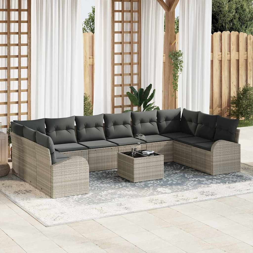 Gartensofa-set mit Kissen 10 pcs Schwarz und Weiß Poly-Rattan