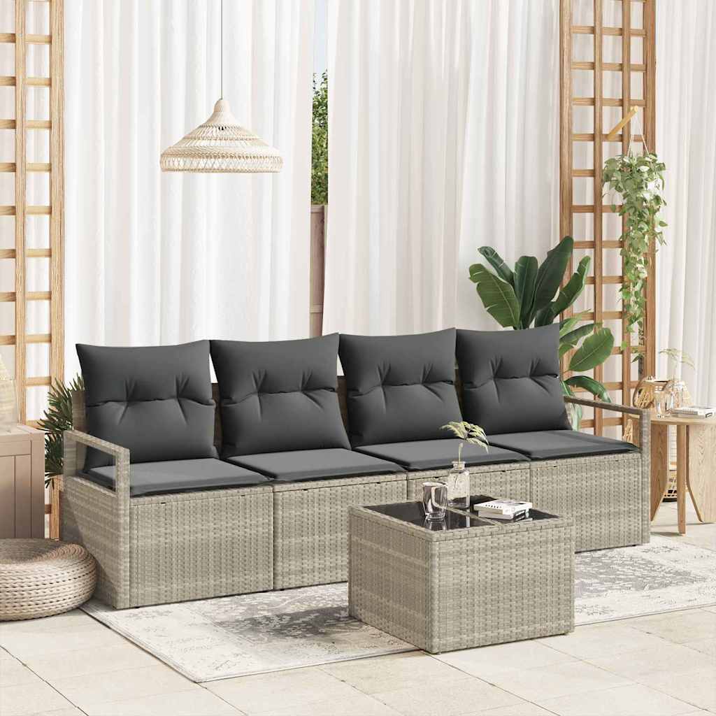 Sofa Set mit Kissen 5 pcs Schwarz und Creme Poly-Rattan